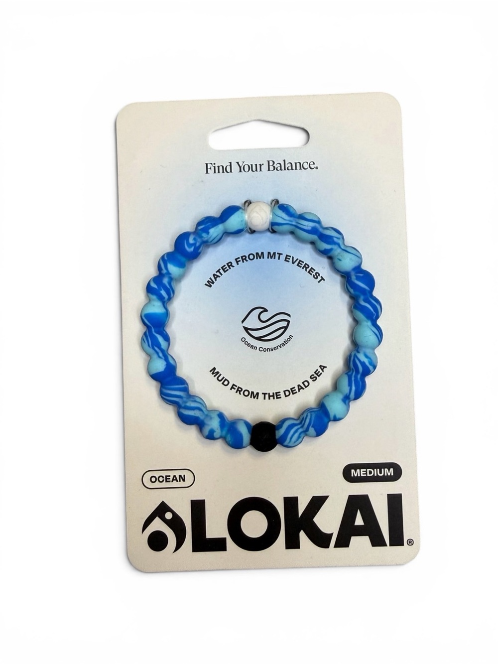 Lokai Blue & White Swirl Bracelet with Black & White Balance Beads